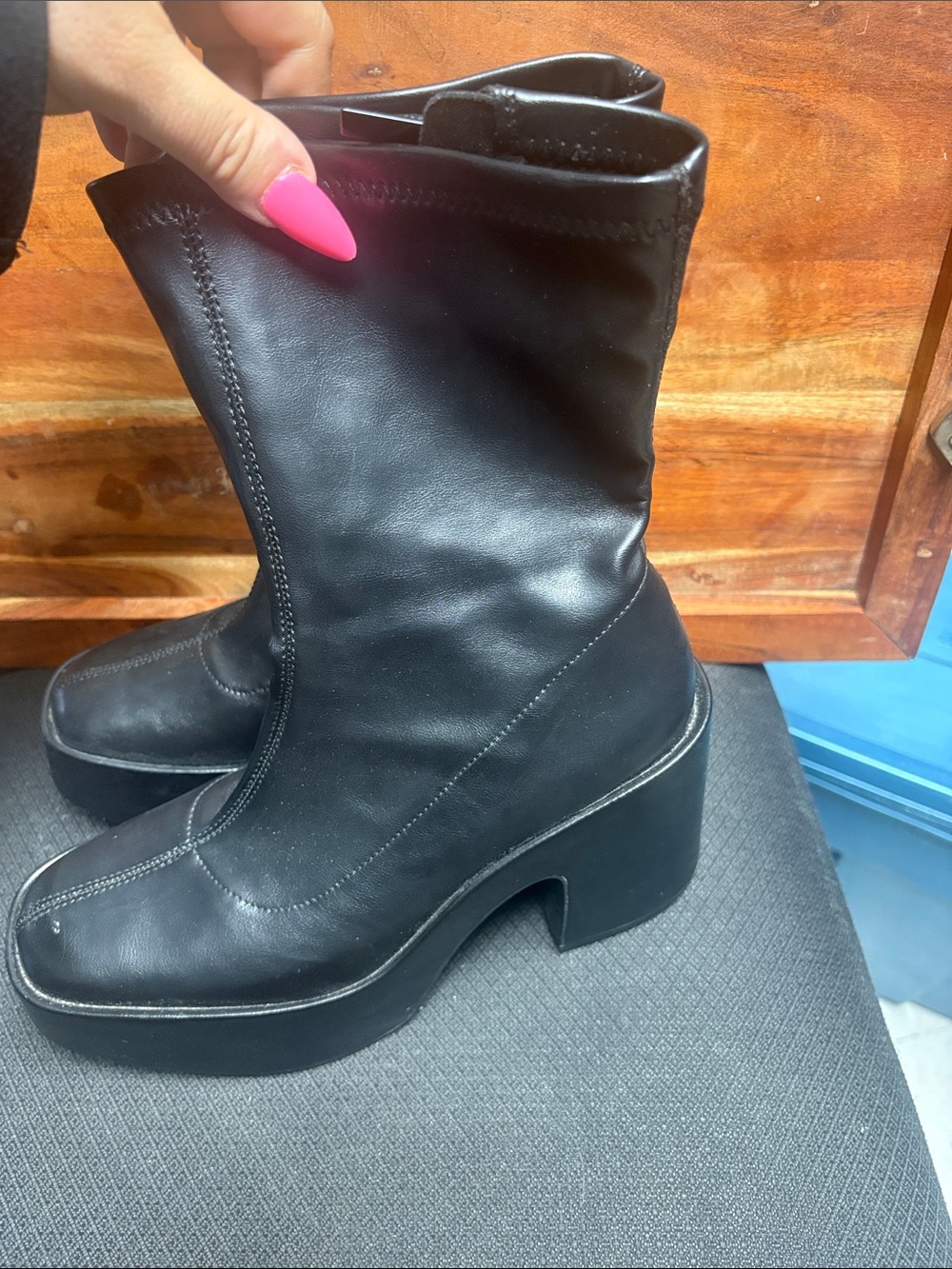 Zara Black Platform Mid-Calf Heeled Boots